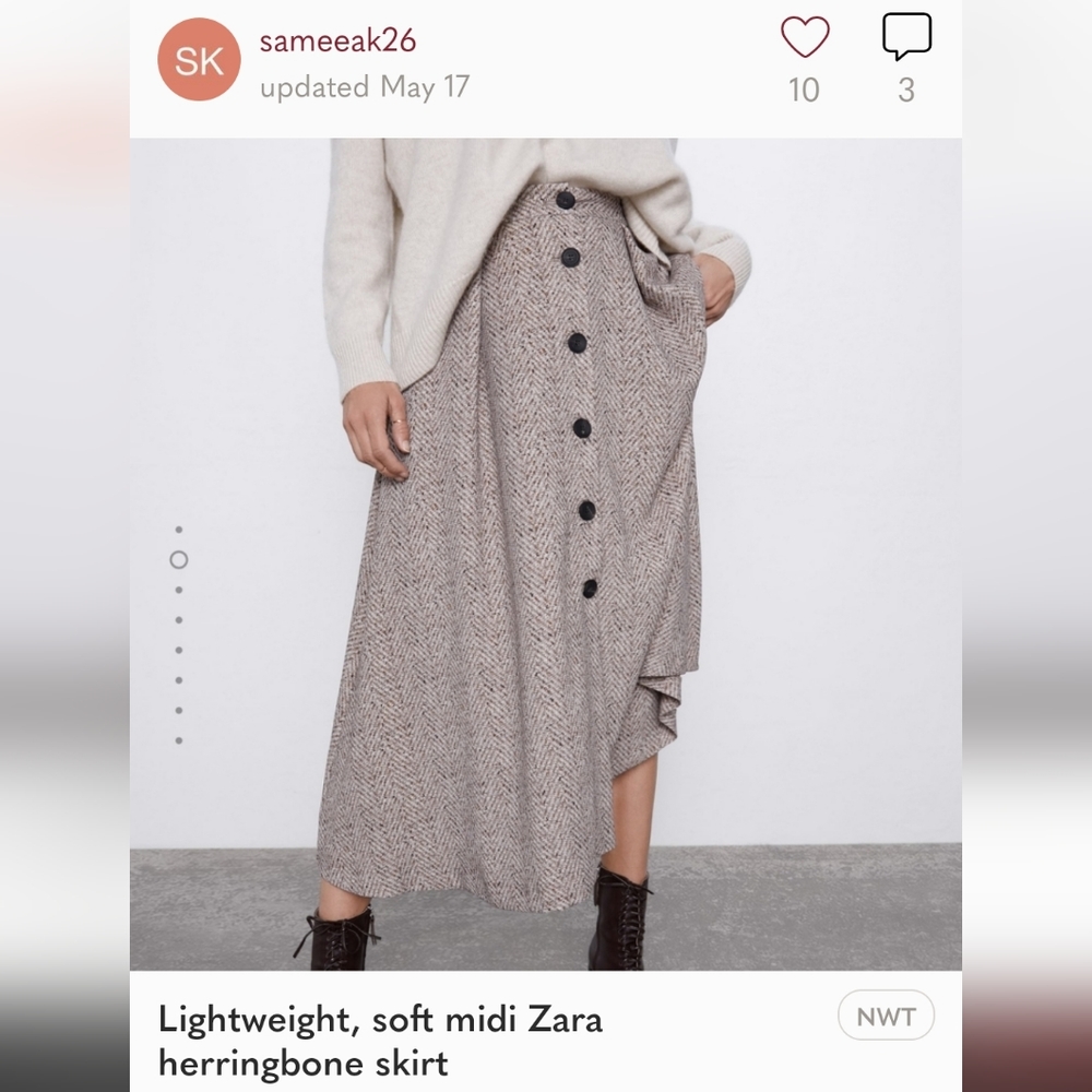 Zara merino wool herringbone midi skirt